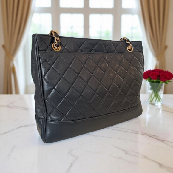 Chanel Vintage Quilted Lambskin Tote Bag 24K Gold Plated Hardware France ✨ COA - Picture 9 of 17
